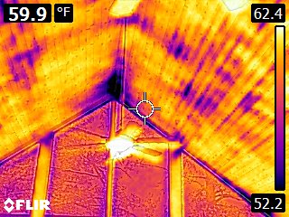 A thermal camera shot of the top of a house