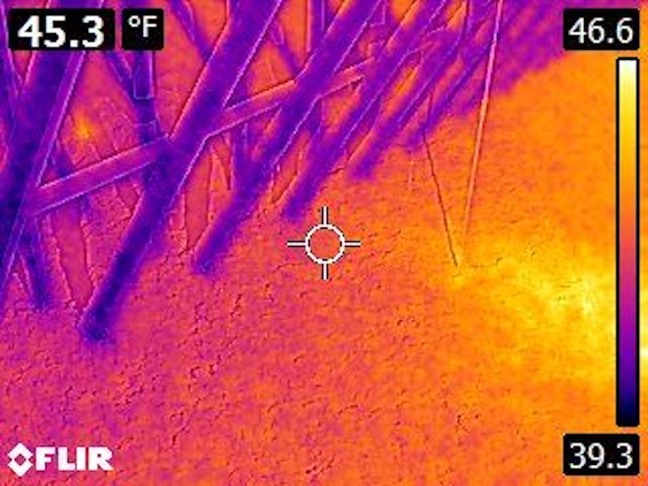 A thermal camera shot of insulation showing energy loss