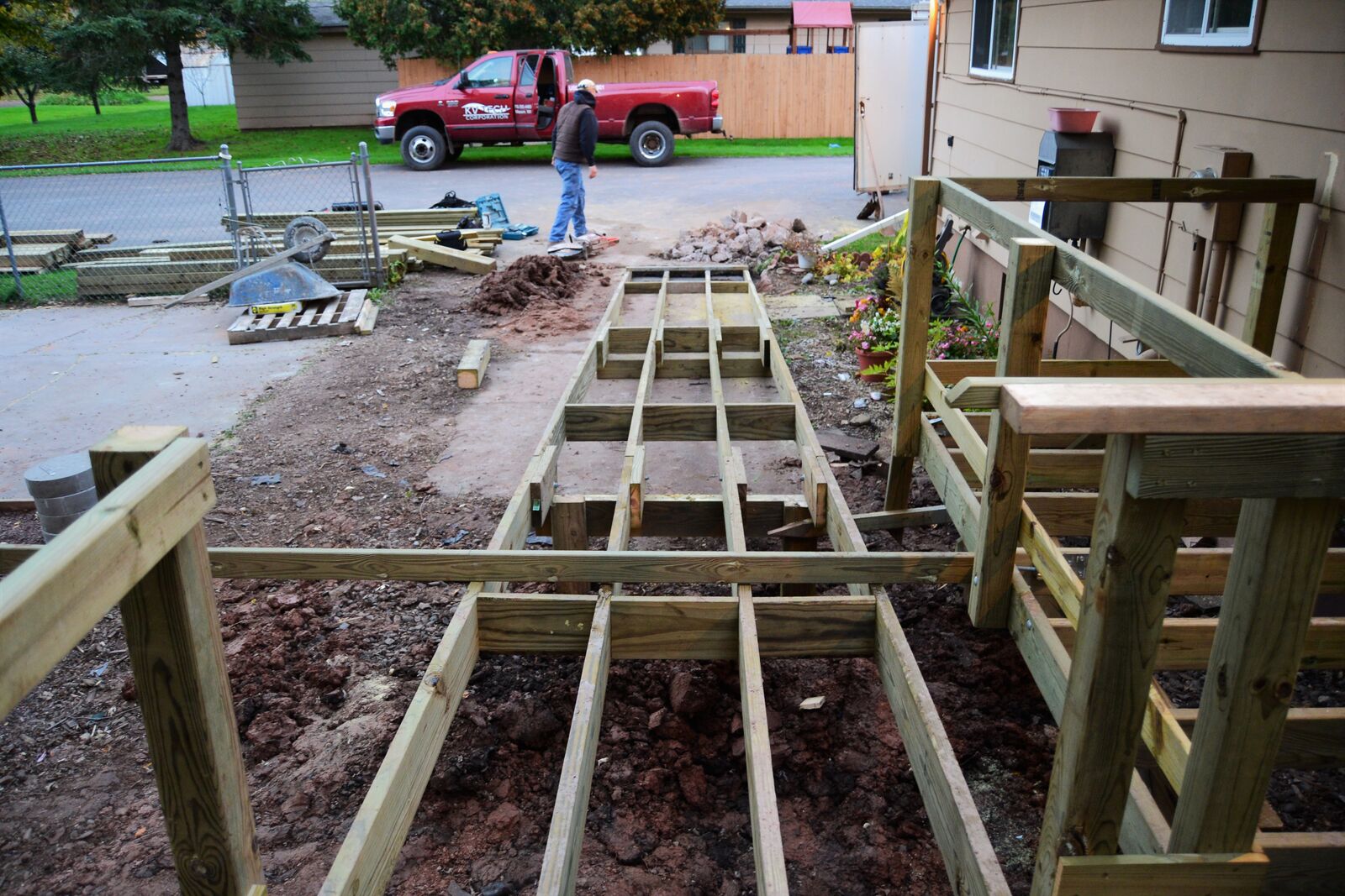 initial construction of side deck and ramp of house